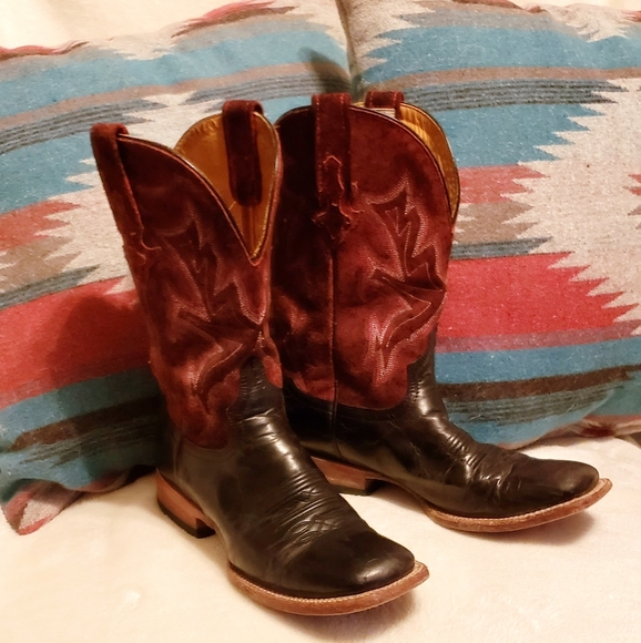 Stetson Shoes - Stetson square toe burgundy & black cowboy boot